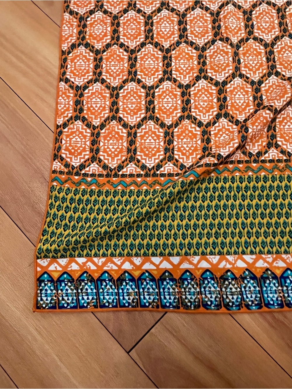 Printed Cotton Scarf in Orange, Green & Blue